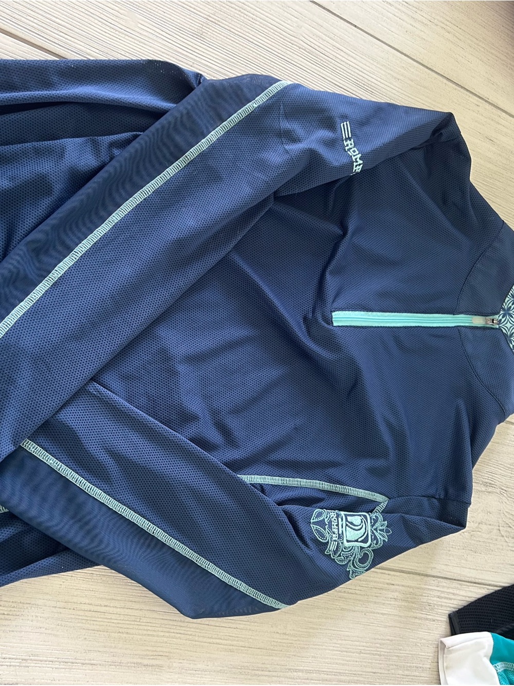 Romfh Navy Long-Sleeve Performance Equestrian Top with Aqua Trim